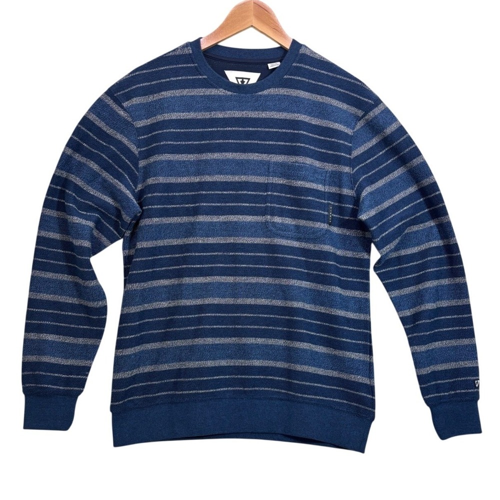 Vissla Mens Blue Striped Long Sleeve Crewneck Sweater Textured Knit Size Medium